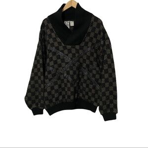 Vintage Checkered Grandpa Sweater With Leather Trim Size XL